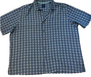 Tommy Bahama Silk & Cotton 2XB Blue Plaid Short Sleeve Button Up Shirt